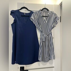 Bundle of 2 SHEIN Dresses Size L Navy Blue & Striped V-Neck Casual